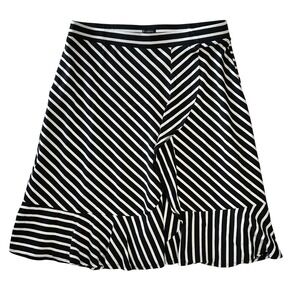 EUC Talbots Women's M Black/White Stripe Jersey Cascading Midi Skirt Faux-wrap